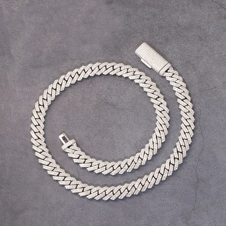 Wholesale Stock 8MM 10MM 12MM 15MM Moissanite Cuban Necklace Men Hip Hop Iced Out VVS Diamond S925 Silver Cuban Link Chain