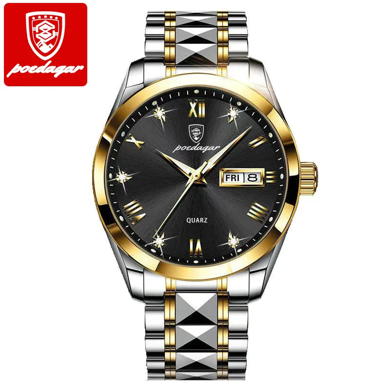 POEDAGAR Green Dial Quartz Sport Watch — Luminous, Calendar, 3BAR