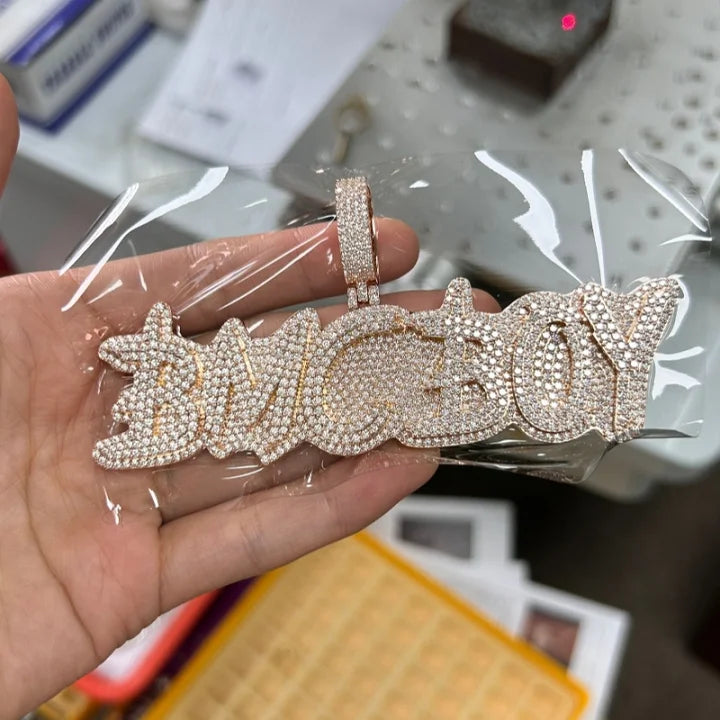 Hot Selling 925 Sterling Silver Moissanite Pendant Fully Iced Rapper Charms Custom VVS Name Letter Hip Hop Style