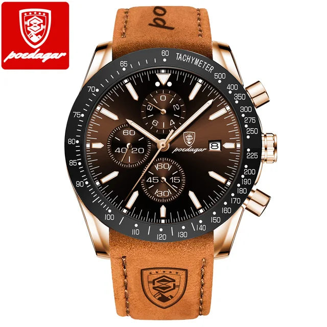 POEDAGAR 988 Chronograph Quartz Watch — 44mm Oval, Leather or Silicone