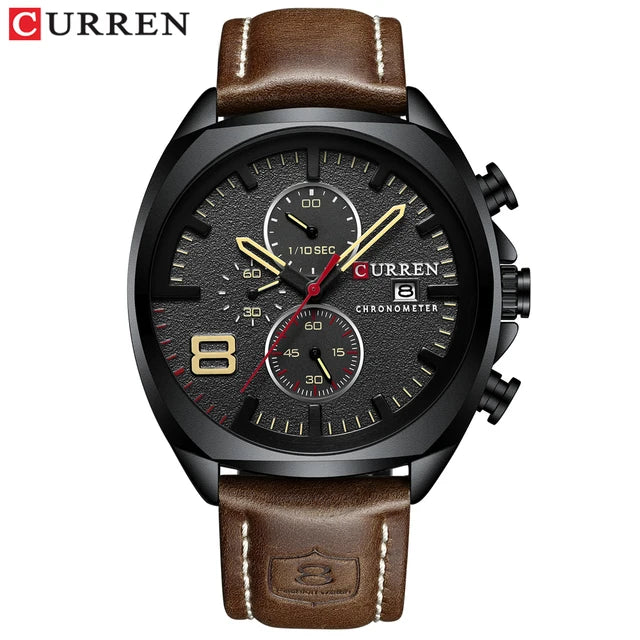 CURREN 8324 Chronograph Leather Quartz Watch — 45mm, Luxury Fashion