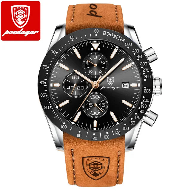 POEDAGAR 988 Chronograph Quartz Watch — 44mm Oval, Leather or Silicone