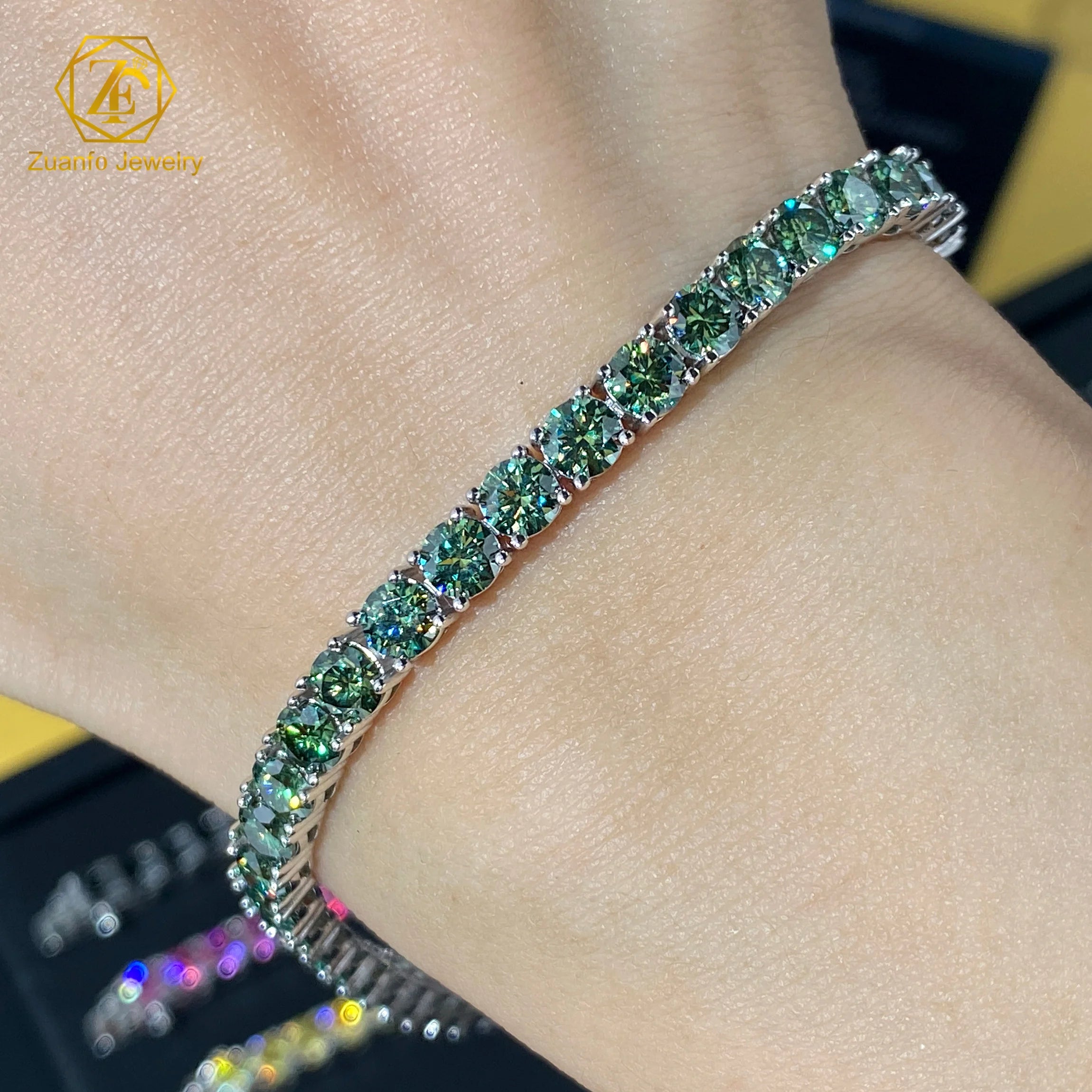2026 Customizable 925 Sterling Silver Tennis Bracelet Blue-Pink-Yellow-Black-Blue-Green Moissanite Jewelry Gold Plated Gift