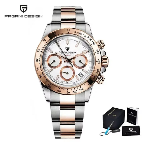 PAGANI DESIGN 1644 Rose Gold Diamond Chronograph Watch — Sapphire, 10BAR