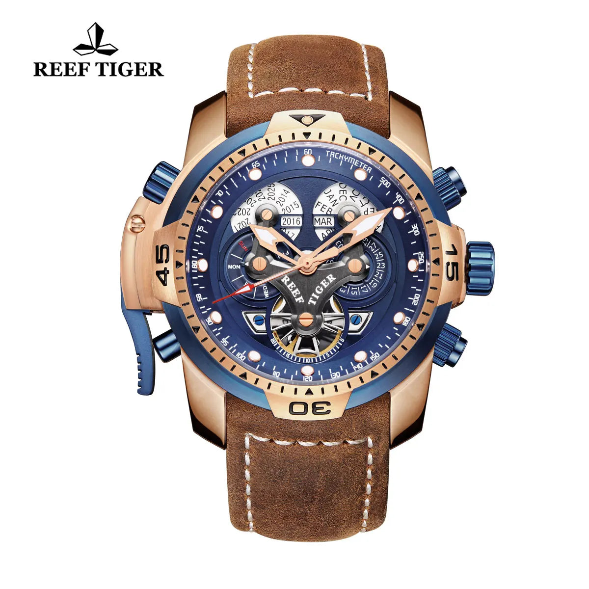 Reef Tiger Rose Gold Automatic Watch — 46mm, Sapphire, 10BAR, Luminous