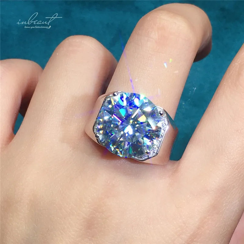 New Arrival Silver 925 Original 10 Carat Brilliant Cut Diamond Test Past D Color White Moissanite Ring for Men Fine Jewelry