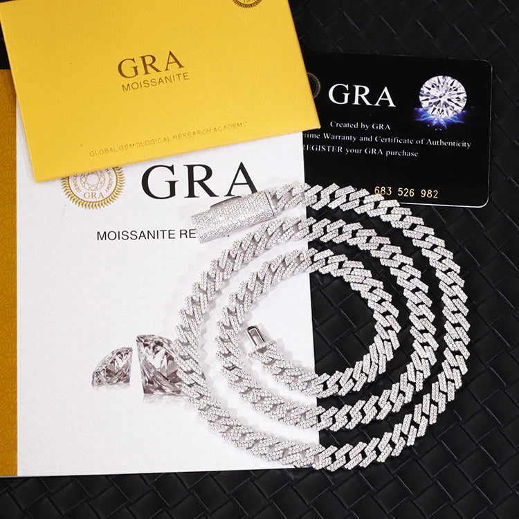 Wholesale Stock 8MM 10MM 12MM 15MM Moissanite Cuban Necklace Men Hip Hop Iced Out VVS Diamond S925 Silver Cuban Link Chain