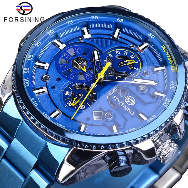 Forsining Three-Dial Automatic Mechanical Watch — 44mm, Day/Date