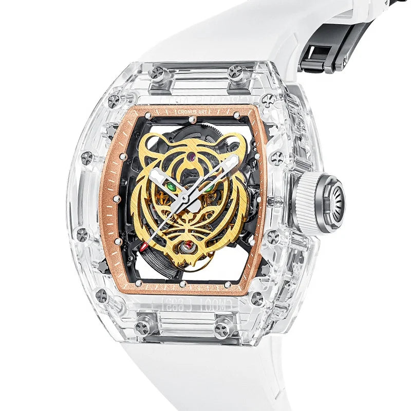 Cronusart Tiger Stripe Automatic Tonneau Watch — Crystal, Power Reserve