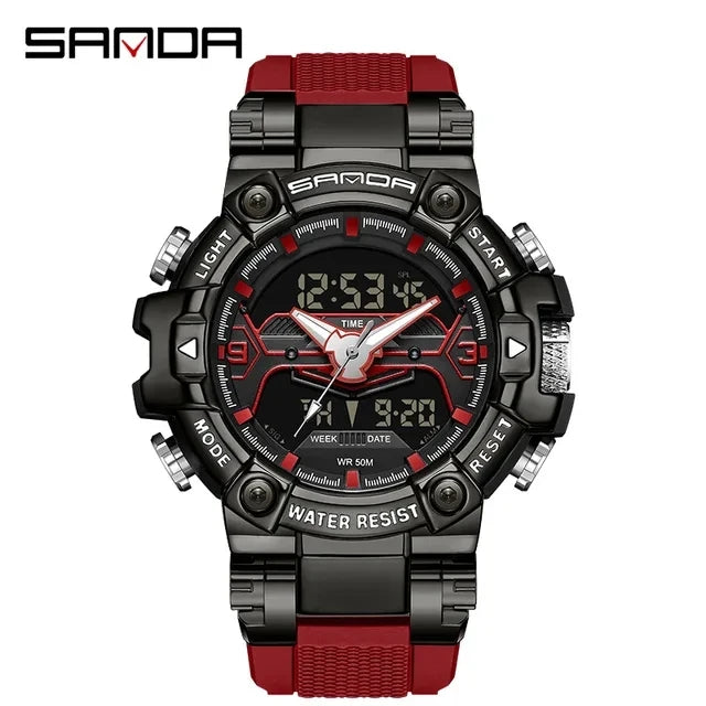 Sanda 3186 Digital Analog Sport Watch — 55mm, 5BAR, TPU Strap