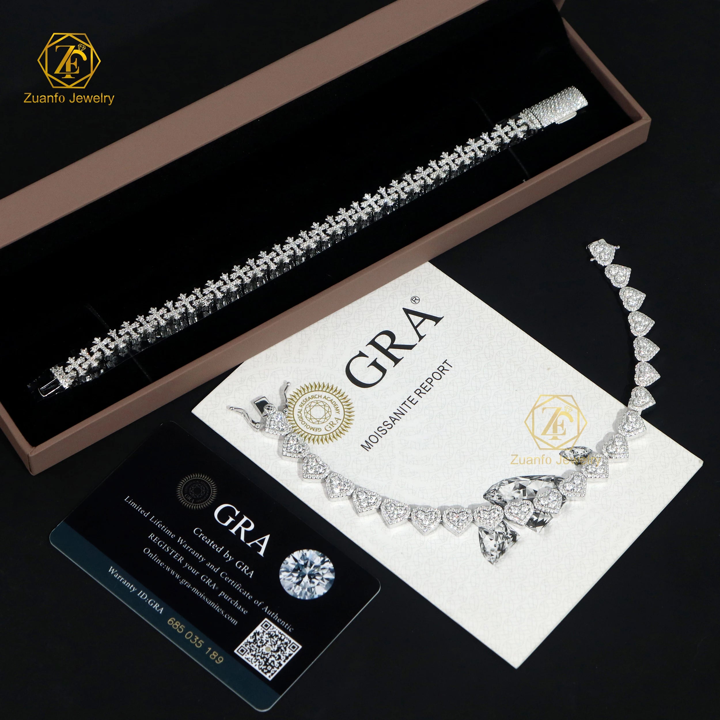 Custom Heart & Cross Design 925 Silver Gold Plated Hip Hop Style Cuban Link Chain Bracelet with Moissanite Stones
