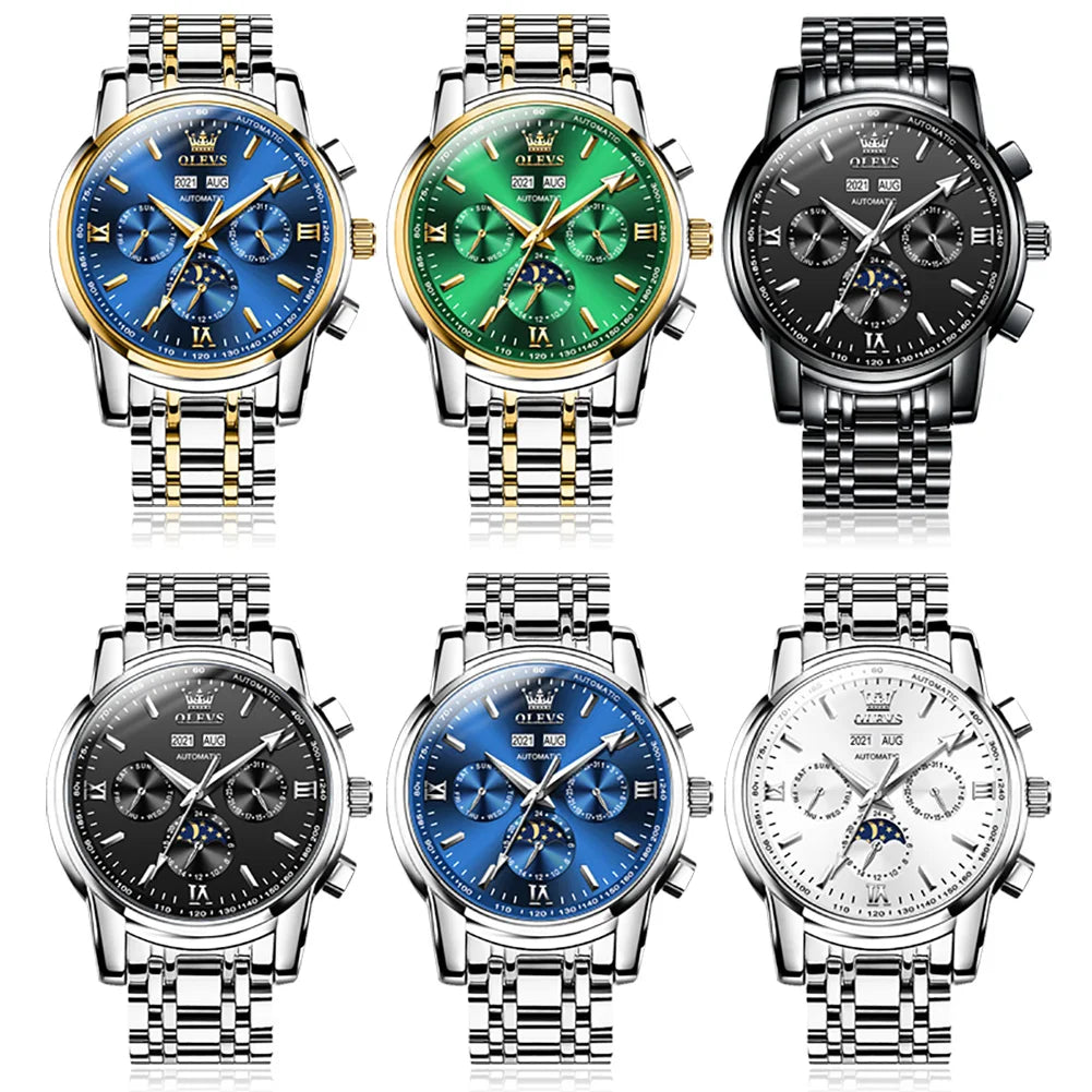 OLEVS 6633 Automatic Mechanical Watch — 42mm, Week Display, Luminous