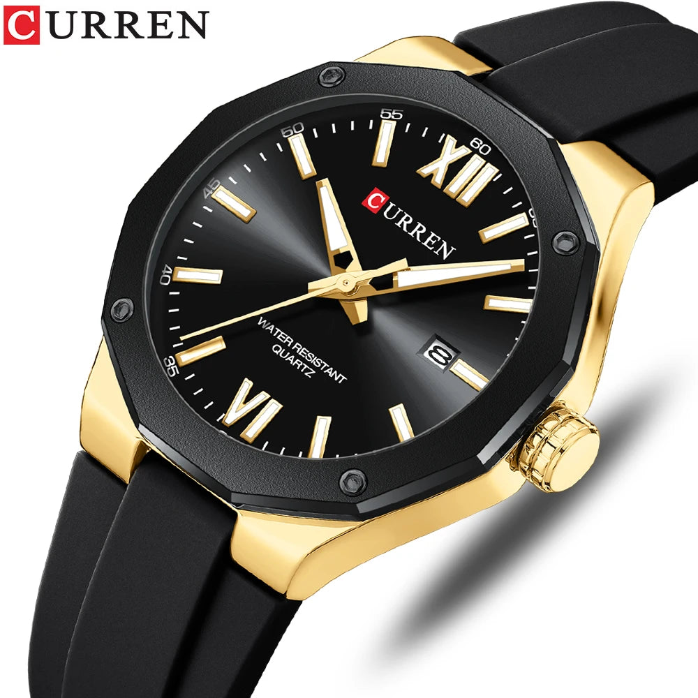 CURREN 8465 Business Silicone Quartz Watch — 42mm, Day/Date, Luminous