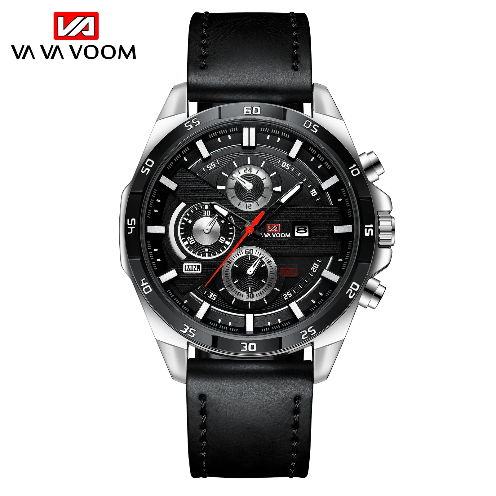 VA VA VOOM 216 Fashion Leather Quartz Watch — 45mm Oval, Day/Date, 3BAR