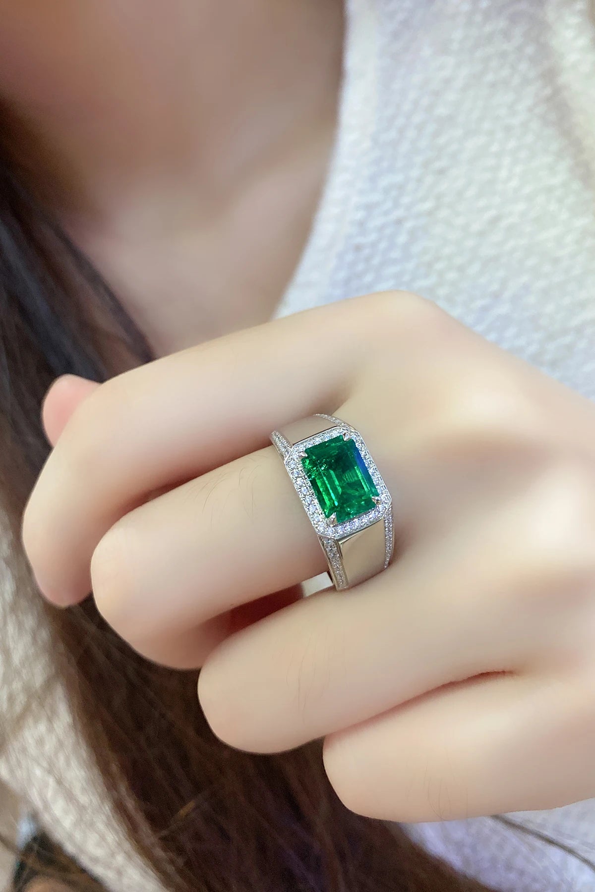 ANSTER 2024 Trending Lab Gemstone Ring 925 Sterling Silver Lab Created Emerald Ring Green Lab Grown Emerald Ring for Men