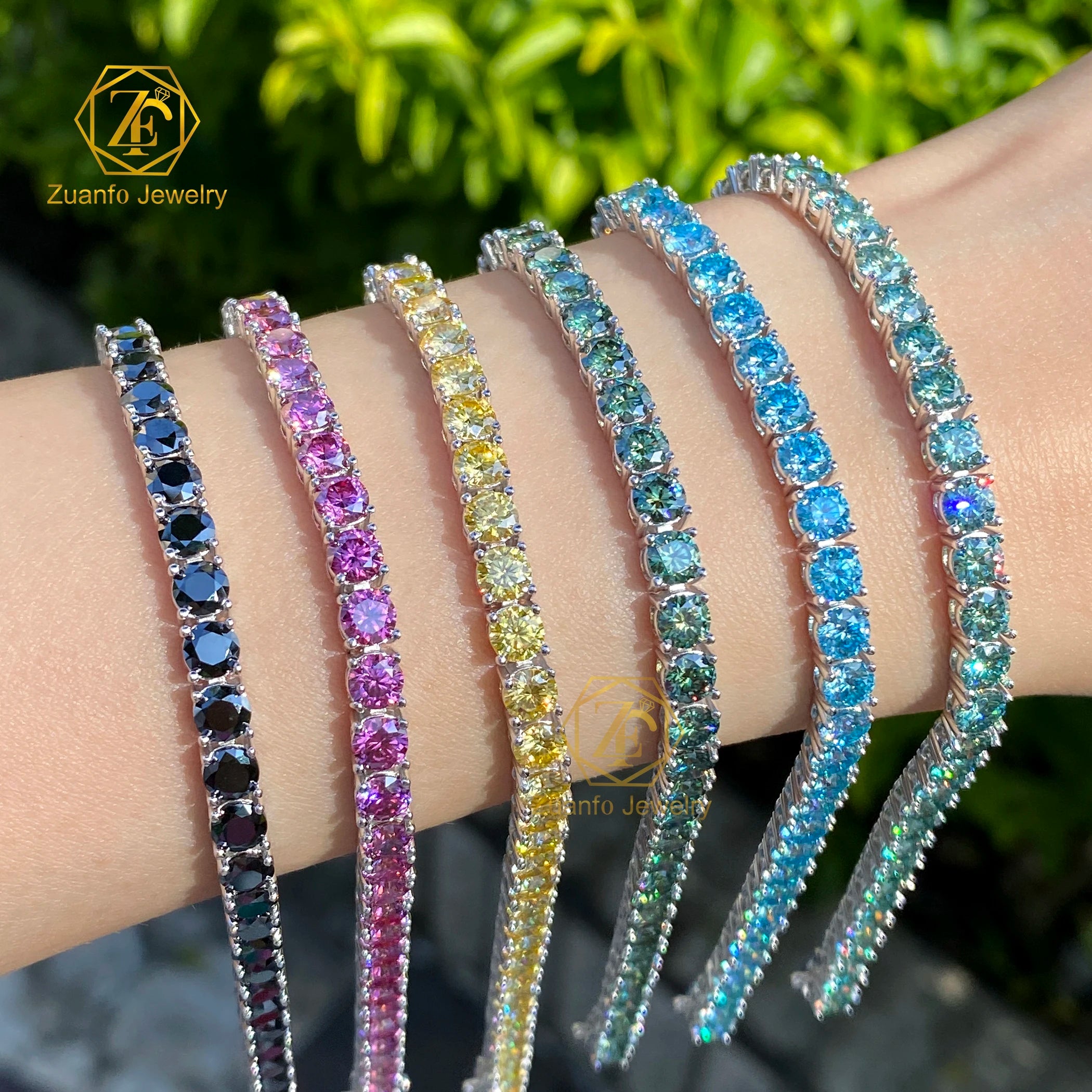 2026 Customizable 925 Sterling Silver Tennis Bracelet Blue-Pink-Yellow-Black-Blue-Green Moissanite Jewelry Gold Plated Gift