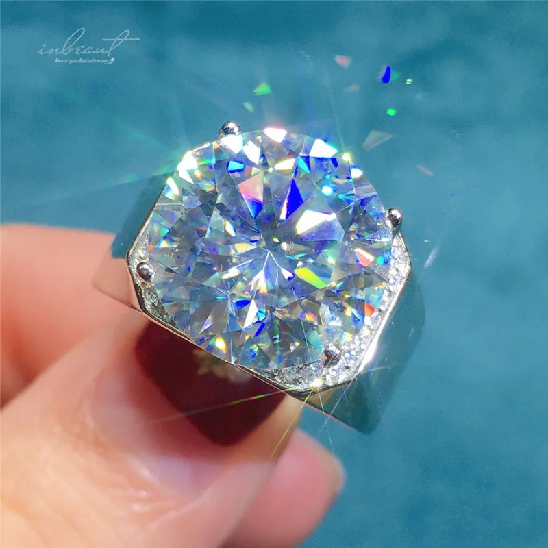 New Arrival Silver 925 Original 10 Carat Brilliant Cut Diamond Test Past D Color White Moissanite Ring for Men Fine Jewelry