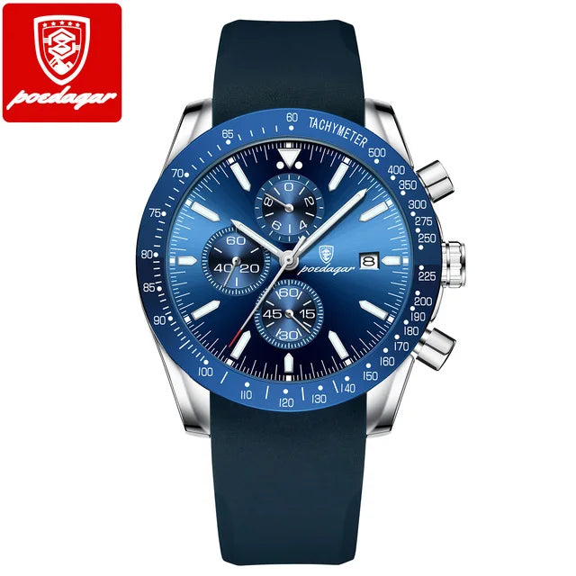 POEDAGAR 988 Chronograph Quartz Watch — 44mm Oval, Leather or Silicone