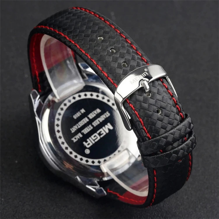 MEGIR 1010 Japan Quartz Chronograph Watch — 45mm, Leather, Luminous