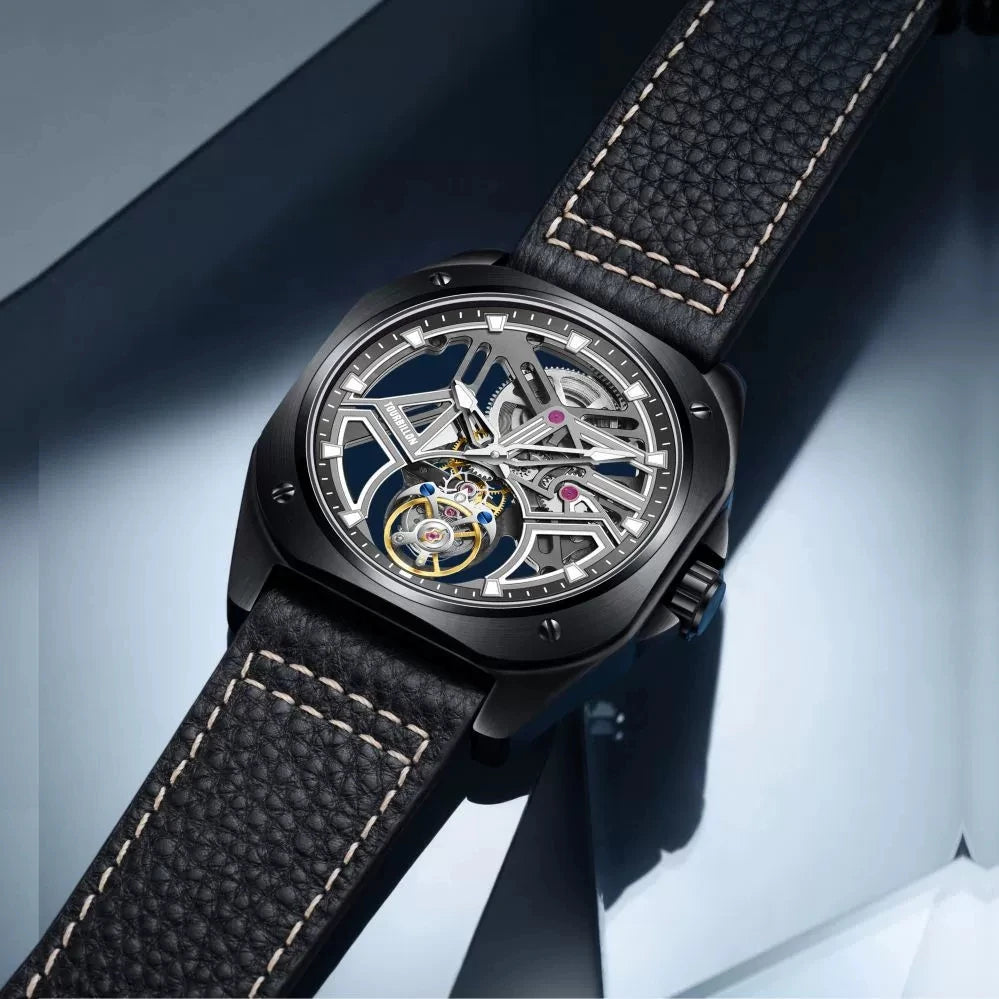 Luxury Hollow Skeleton Tourbillon Watch — 42.5mm, Sapphire Crystal, Leather