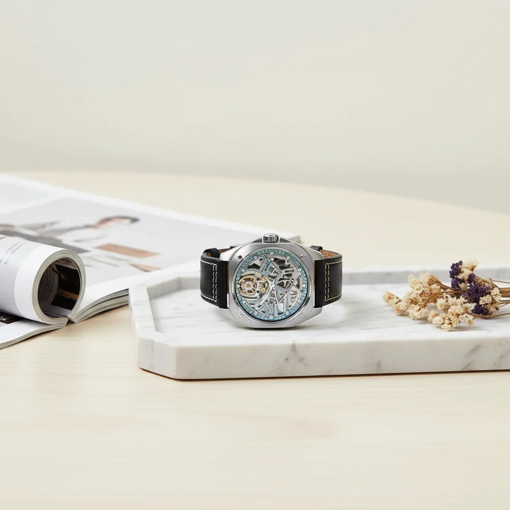 Luxury Hollow Skeleton Tourbillon Watch — 42.5mm, Sapphire Crystal, Leather
