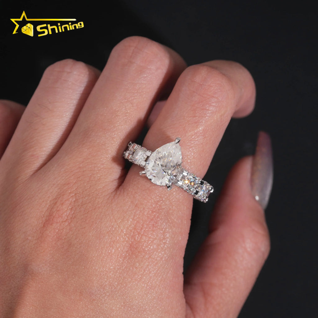 US Warehouse Pass Diamond Tester 925 Silver Fine Jewelry 5ct Pear Cut Wedding Engagement Ring Moissanite Women Ring