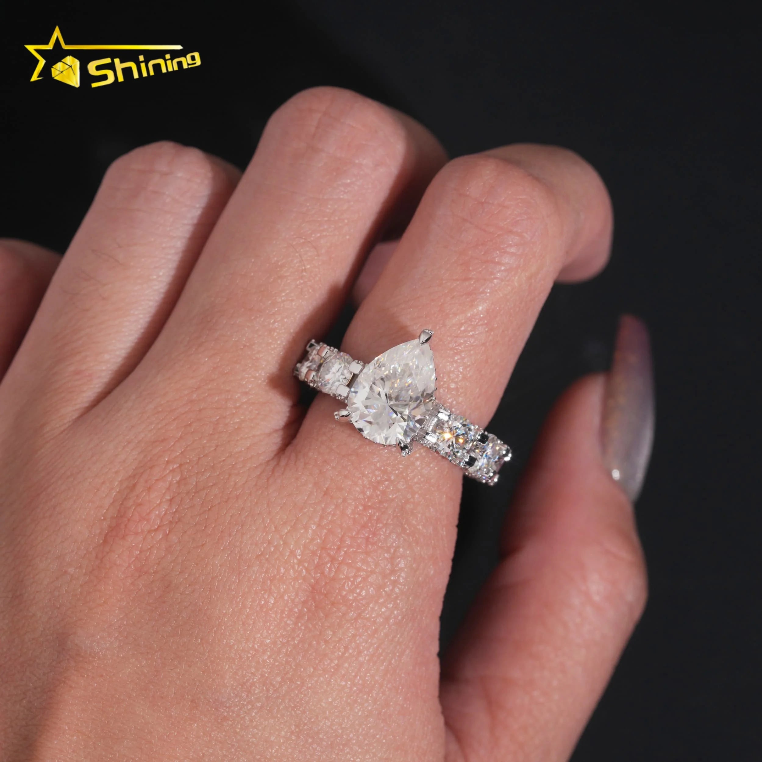 US Warehouse Pass Diamond Tester 925 Silver Fine Jewelry 5ct Pear Cut Wedding Engagement Ring Moissanite Women Ring
