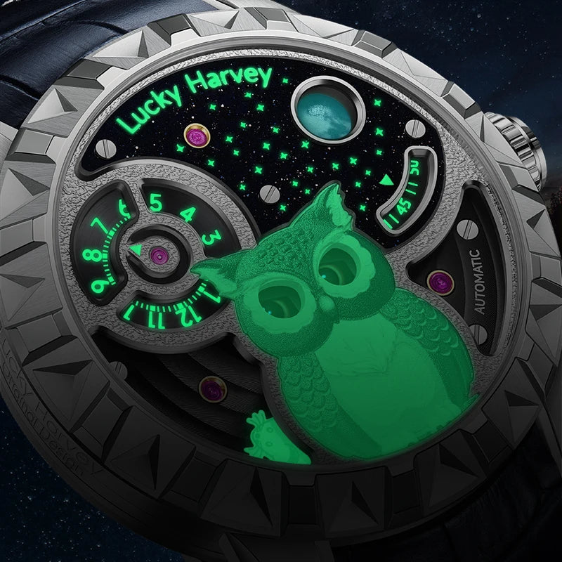 Lucky Harvey Owl Skeleton Automatic Watch — 43mm, Sapphire, 5BAR