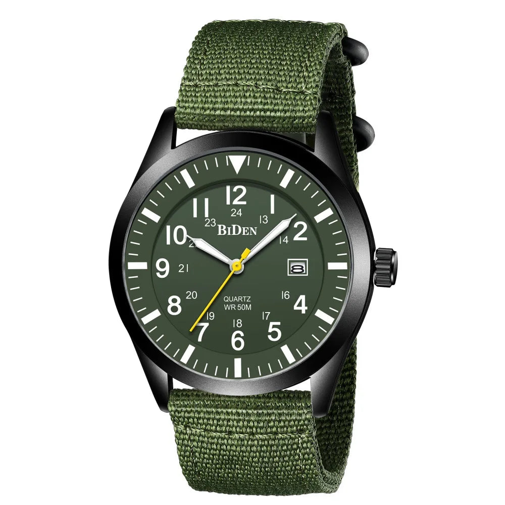 BIDEN 0321 NATO Nylon Quartz Watch — 42mm, 5BAR, Day/Date, Chronograph