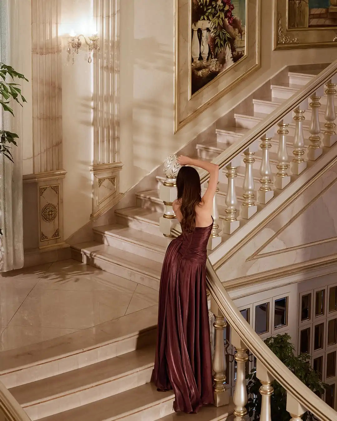 Sharon Said SF175 Rust Red a Line Evening Dress Side Skirt Pleated Draped Women's Simple Prom Party Gowns