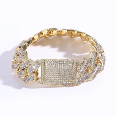 BES 20MM Hip Hop Jewelry New Baguette CZ Cuban Link Bracelet White Gold Plated Iced Out Miami Cuban Link Bracelet Bangle for Men
