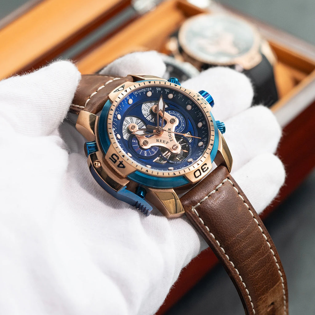 Reef Tiger Rose Gold Automatic Watch — 46mm, Sapphire, 10BAR, Luminous