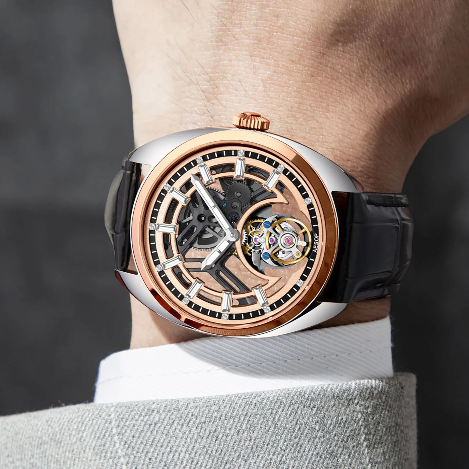 AESOP Custom Flying Tourbillon Watch — Oval Case, Sapphire, Leather