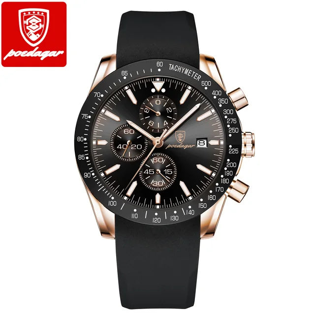 POEDAGAR 988 Chronograph Quartz Watch — 44mm Oval, Leather or Silicone