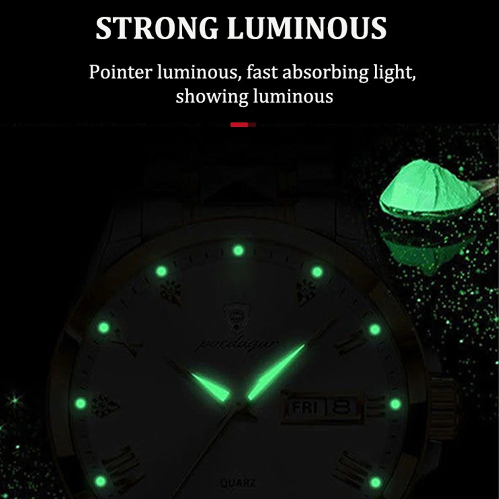 POEDAGAR Luxury Green Dial Sport Quartz Watch — 40mm, 3BAR, Luminous