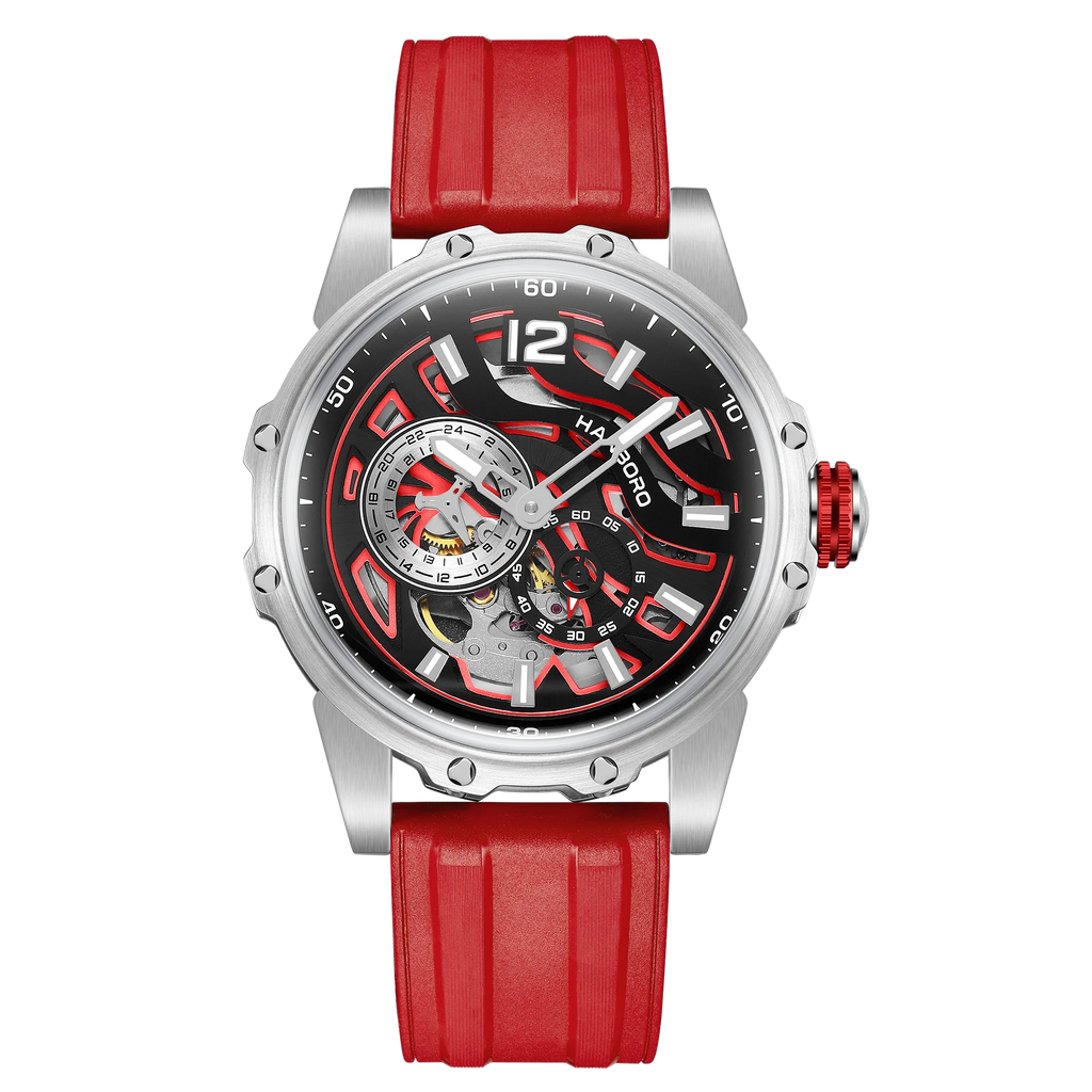 HANBORO Zebra Stripe Automatic Watch — 44mm Round, Crystal, Rubber Strap