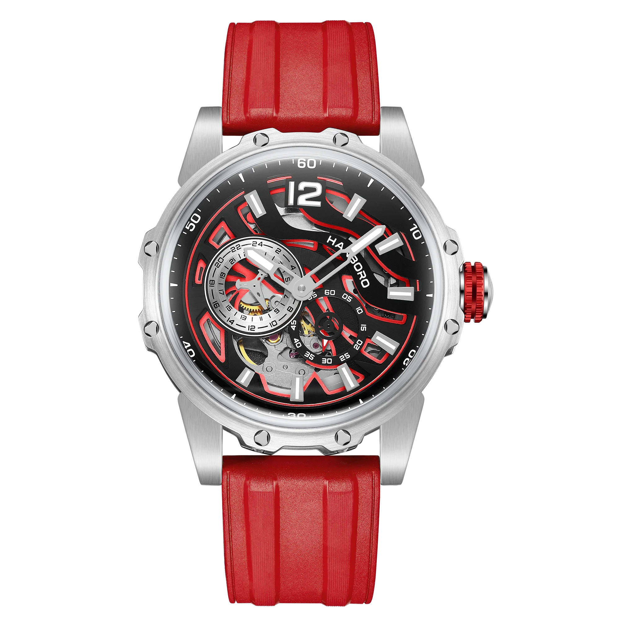 HANBORO Zebra Stripe Automatic Watch — 44mm Round, Crystal, Rubber Strap