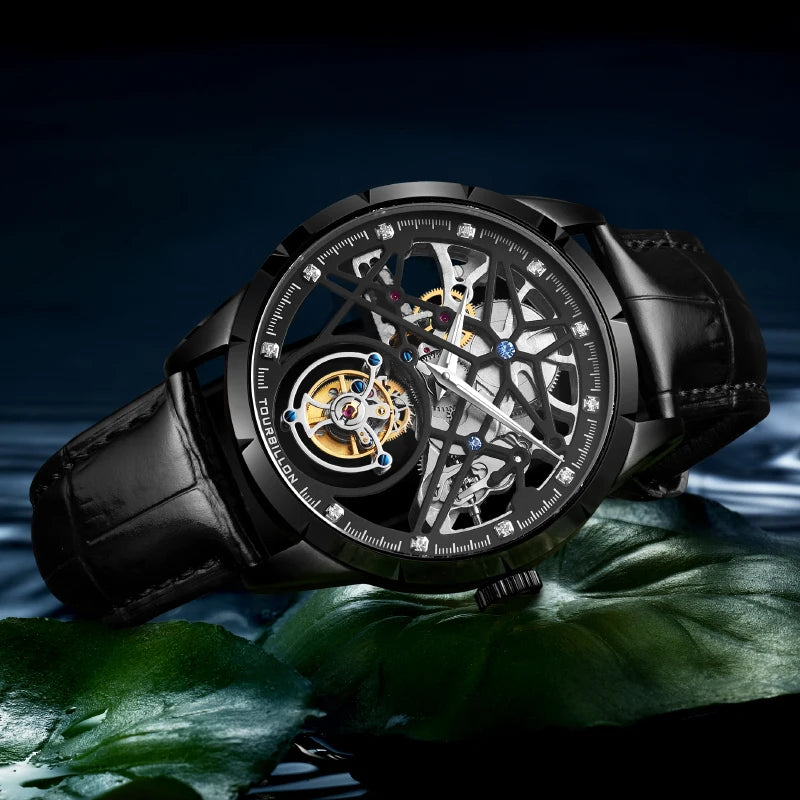 AESOP Custom Logo Tourbillon Watch — Sapphire Crystal, Leather Strap, 5BAR