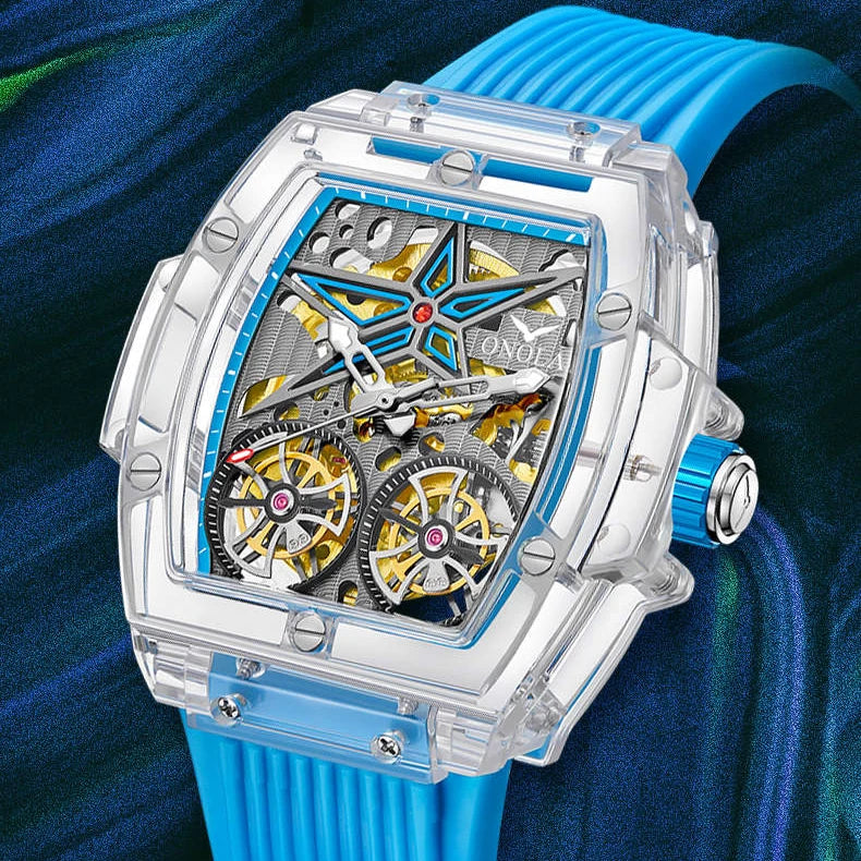 ONOLA 6828 Flying Wheels Tourbillon Automatic Watch — Rectangle, Sapphire