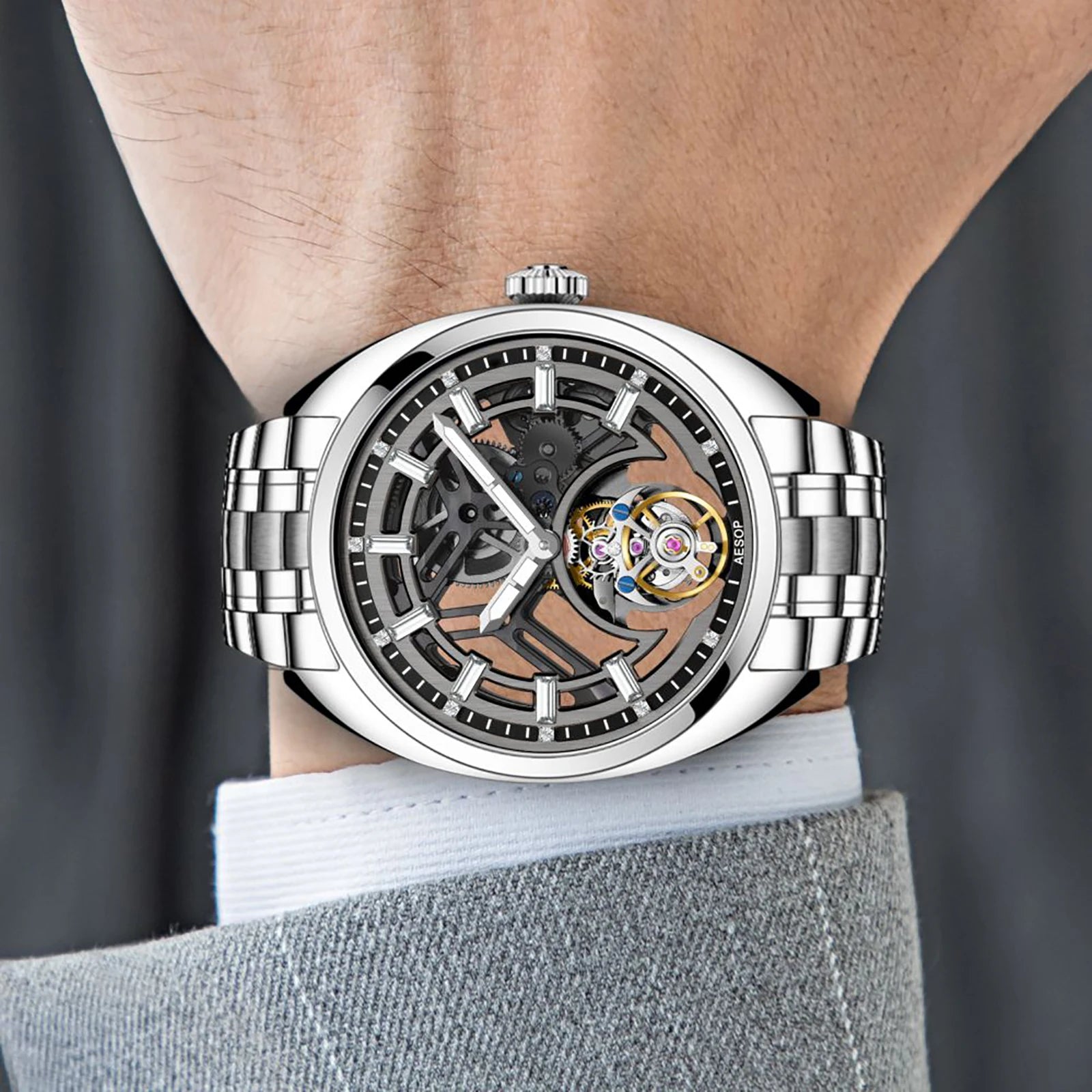 AESOP Custom Flying Tourbillon Watch — Oval Case, Sapphire, Leather