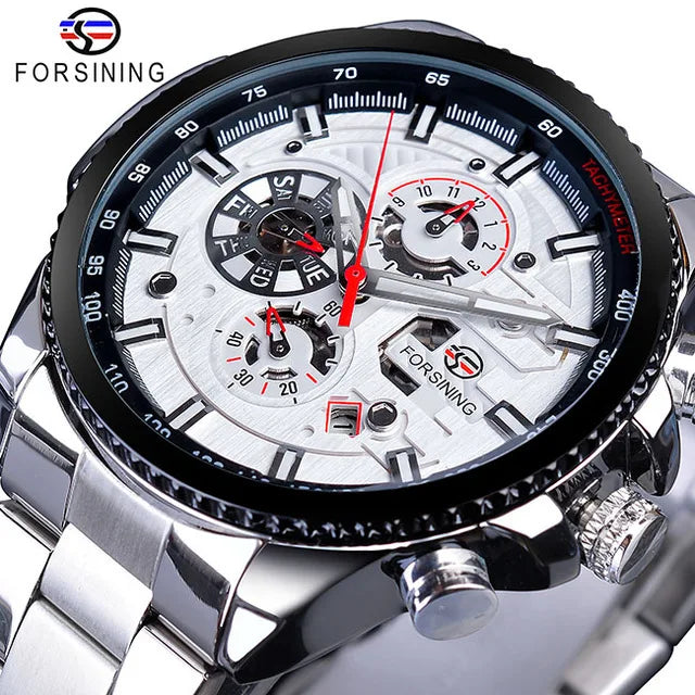 Forsining Three-Dial Automatic Mechanical Watch — 44mm, Day/Date