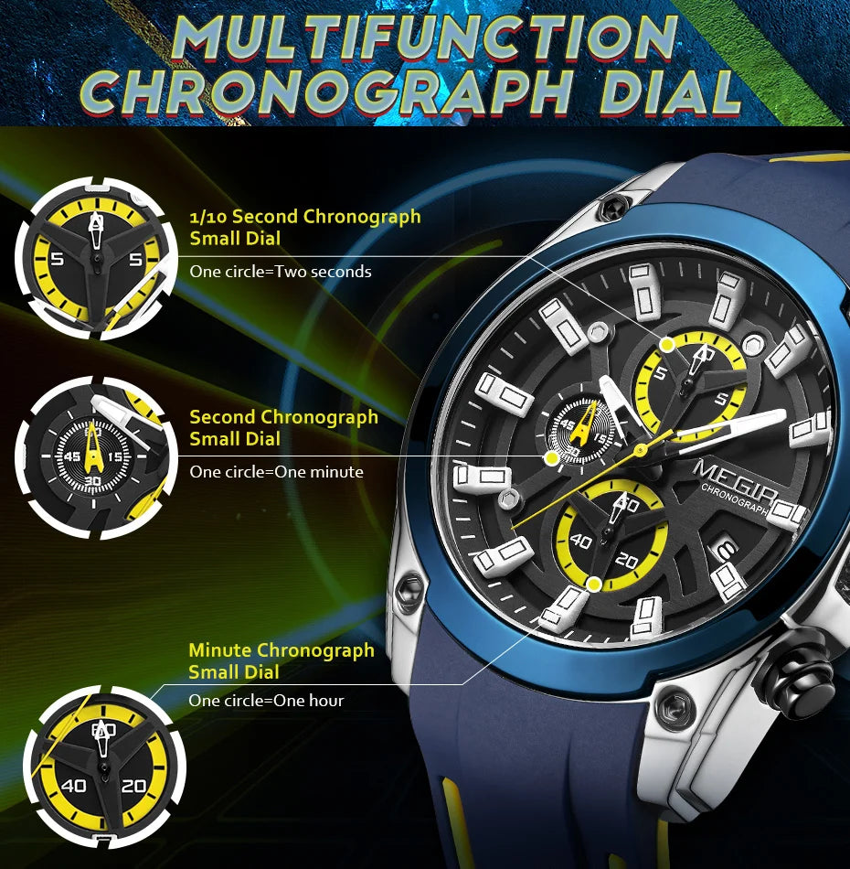 MEGIR 2144 Chronograph Sport Watch — 46.5mm, Japan Quartz, Silicone