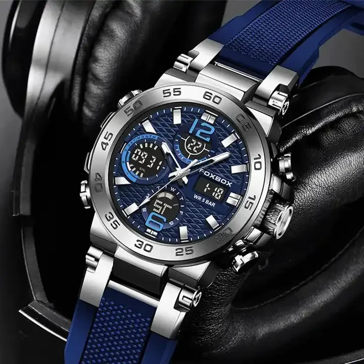 FB0033 Fashion LCD Double Display Wristwatch Luminous Sport Quartz Digital Watch Waterproof Men Clock Relogio Masculino