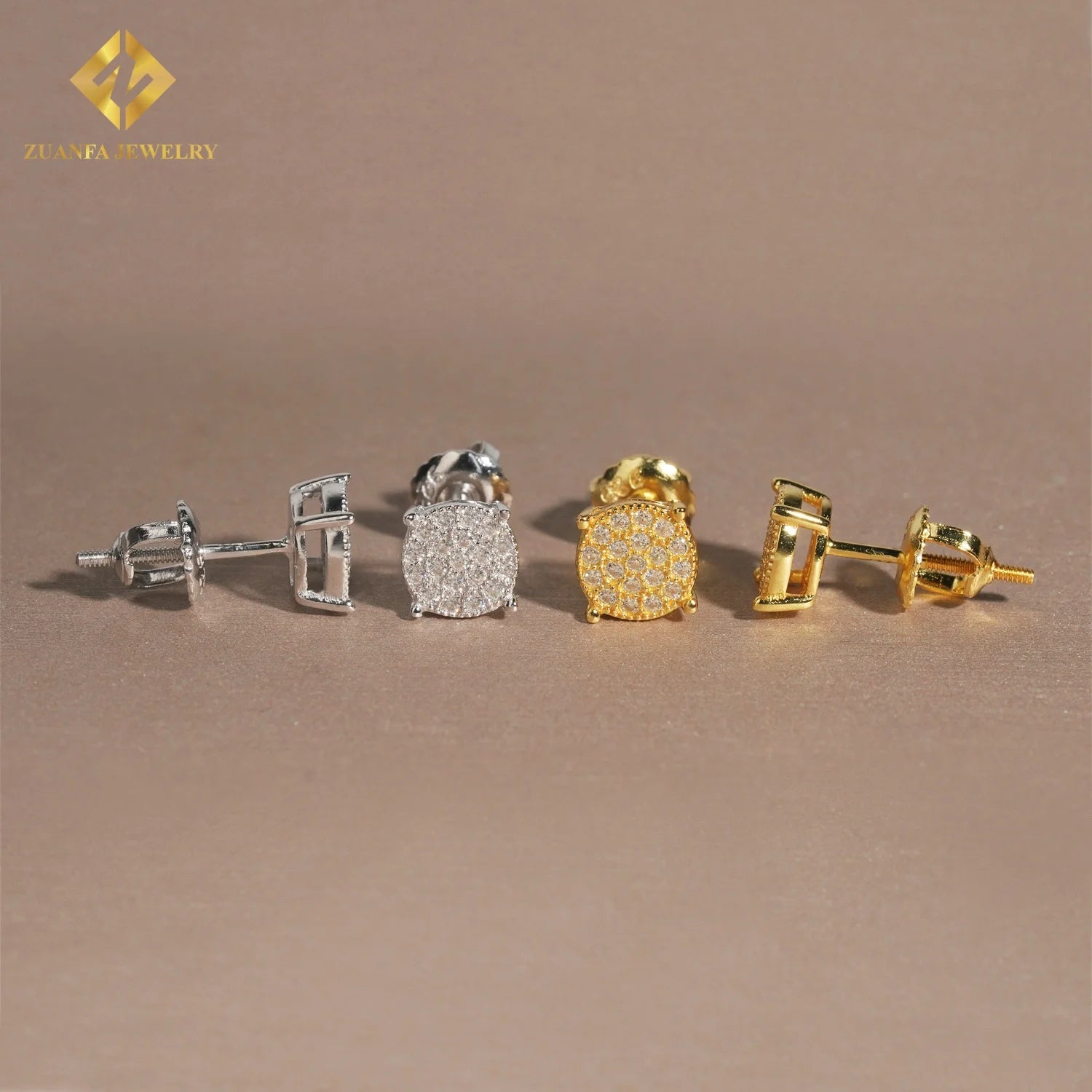 RTS Wholesale Hip Hop Jewelry Iced Out Screw Back Round Ear Studs VVS Moissanite Diamond 925 Sterling Silver Stud Earrings