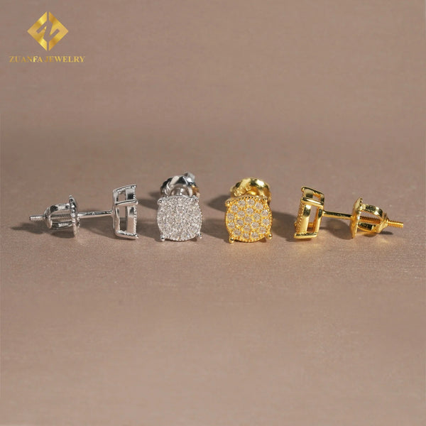 RTS Wholesale Hip Hop Jewelry Iced Out Screw Back Round Ear Studs VVS Moissanite Diamond 925 Sterling Silver Stud Earrings