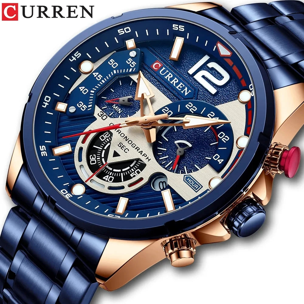 CURREN 8395 Chronograph Sport Watch — 45mm, Luminous, Shock Resistant