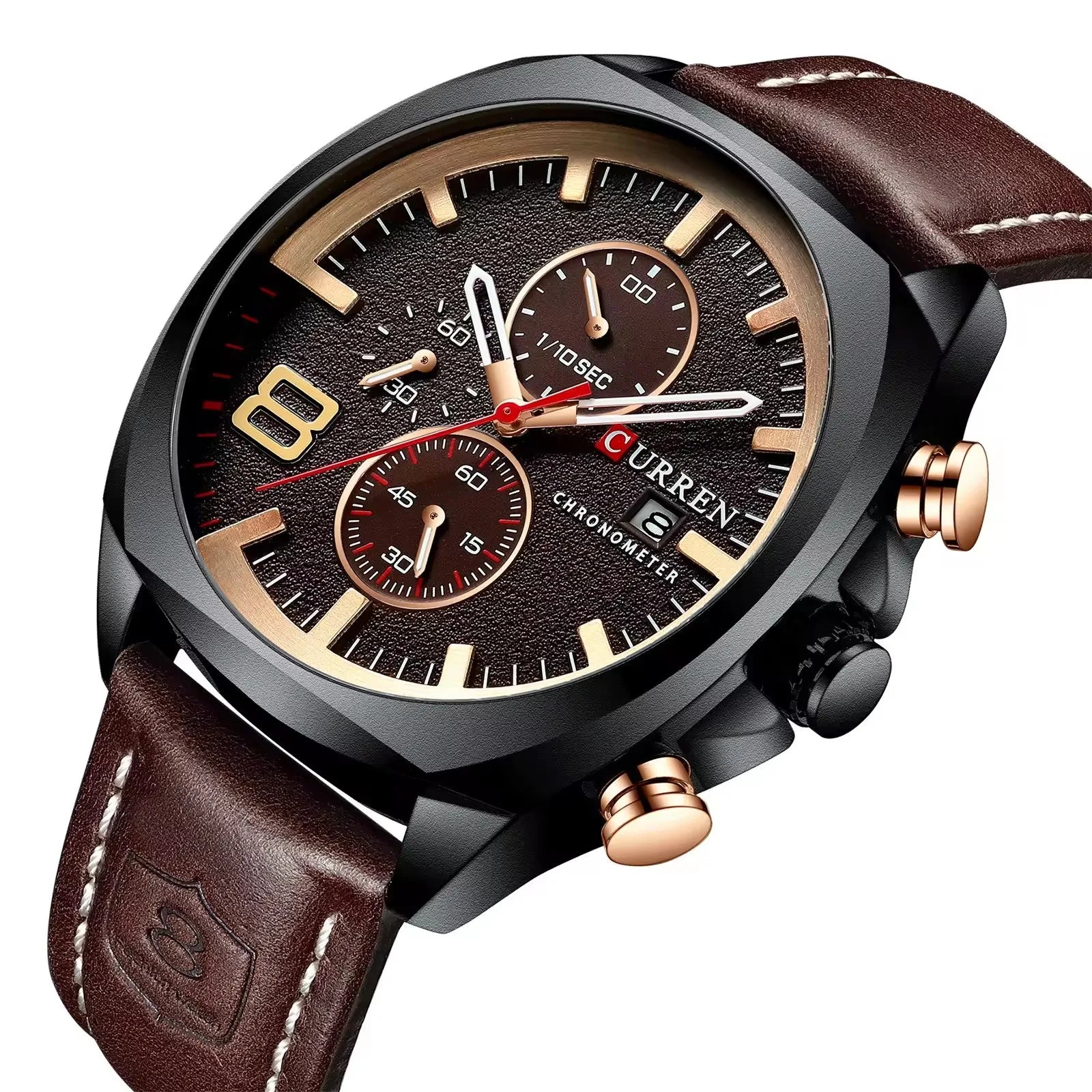 CURREN 8324 Chronograph Leather Quartz Watch — 45mm, Luxury Fashion