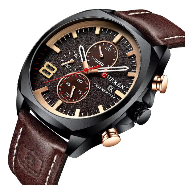 CURREN 8324 Chronograph Leather Quartz Watch — 45mm, Luxury Fashion