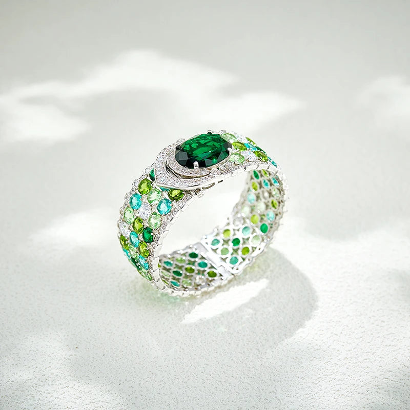 Exaggerated Large Jewelry Emerald Colored Bracelet Made of Brass Material Suitable for Both Men and Women As a Couple Gift
