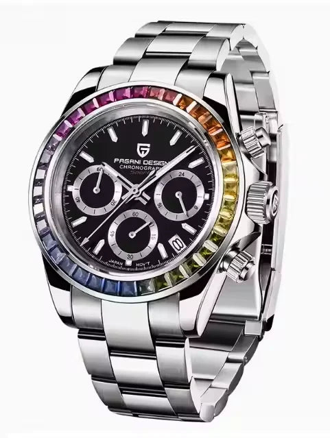 PAGANI DESIGN 1644 Rose Gold Diamond Chronograph Watch — Sapphire, 10BAR